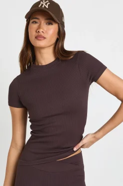 Haut Actif Sans Coutures à Manches Courtes Côtelé Contour
