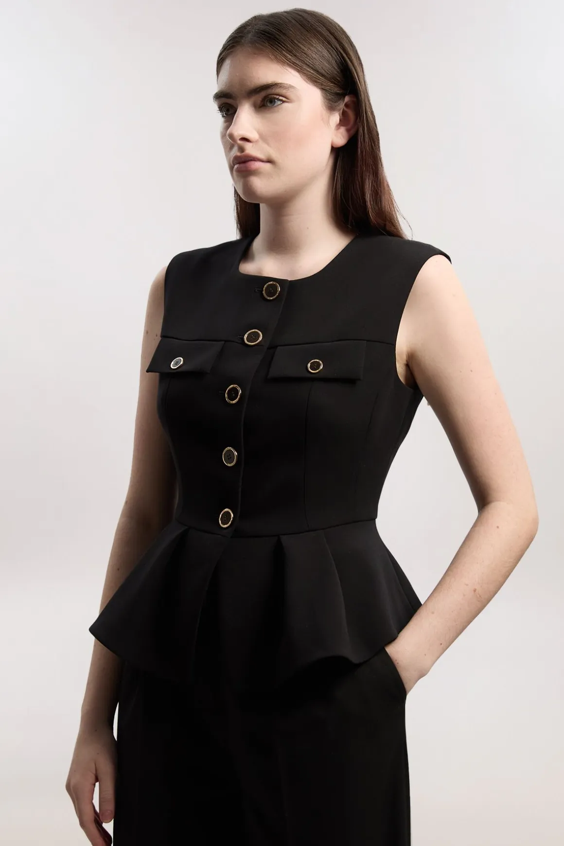 Haut Ajusté À Basque En Tissu Stretch Compact