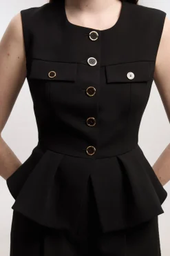 Haut Ajusté À Basque En Tissu Stretch Compact
