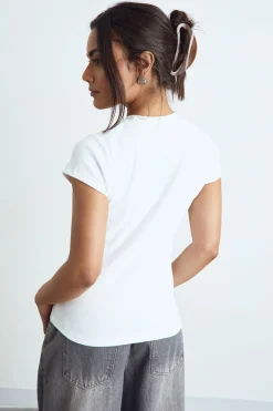 boohoo Haut Ajusté Côtelé À Manches Courtes Coupe Longue Basique<Femme Basiques|Tops