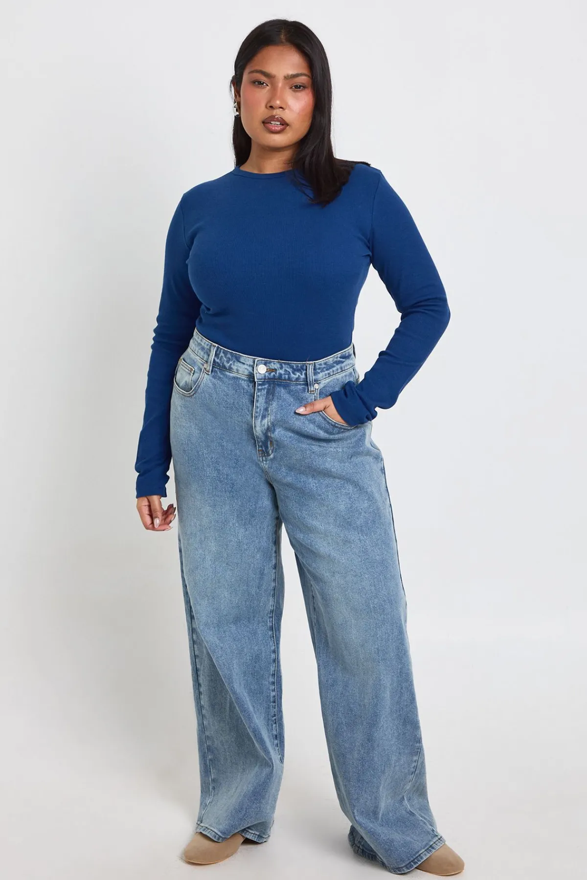 boohoo Haut Ajusté Côtelé À Manches Longues Coupe Longue Plus Basic<Femme Basiques|Tops