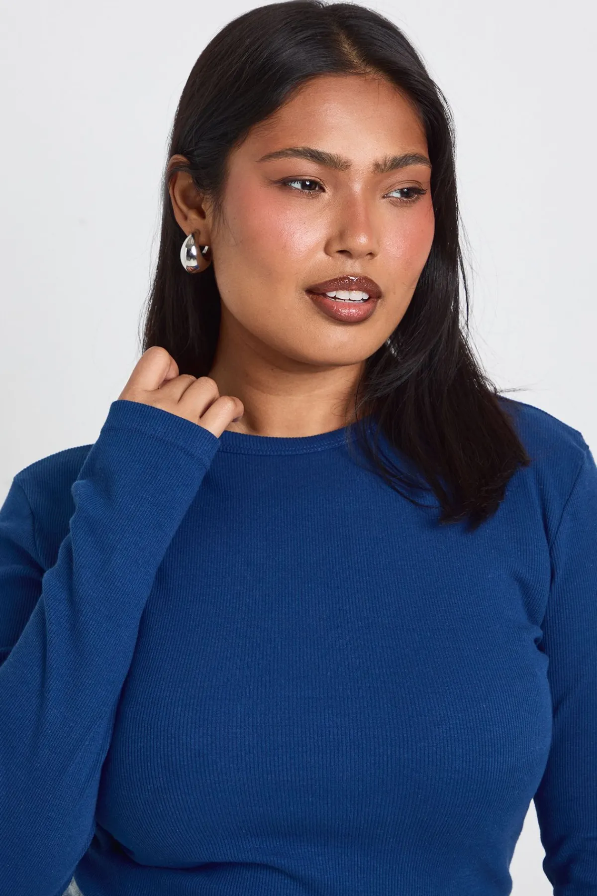 boohoo Haut Ajusté Côtelé À Manches Longues Coupe Longue Plus Basic<Femme Basiques|Tops