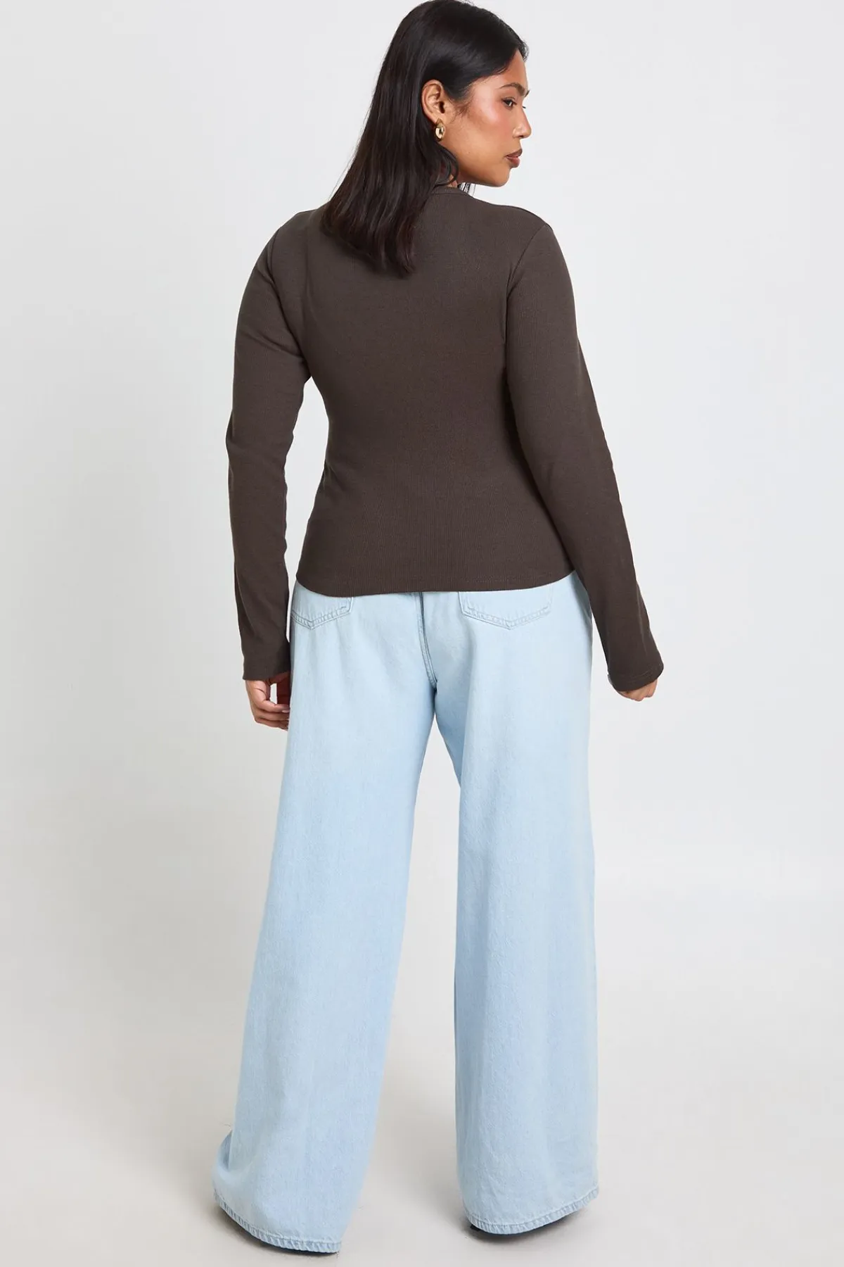 boohoo Haut Ajusté Côtelé À Manches Longues Coupe Longue Plus Basic<Femme Basiques|Tops
