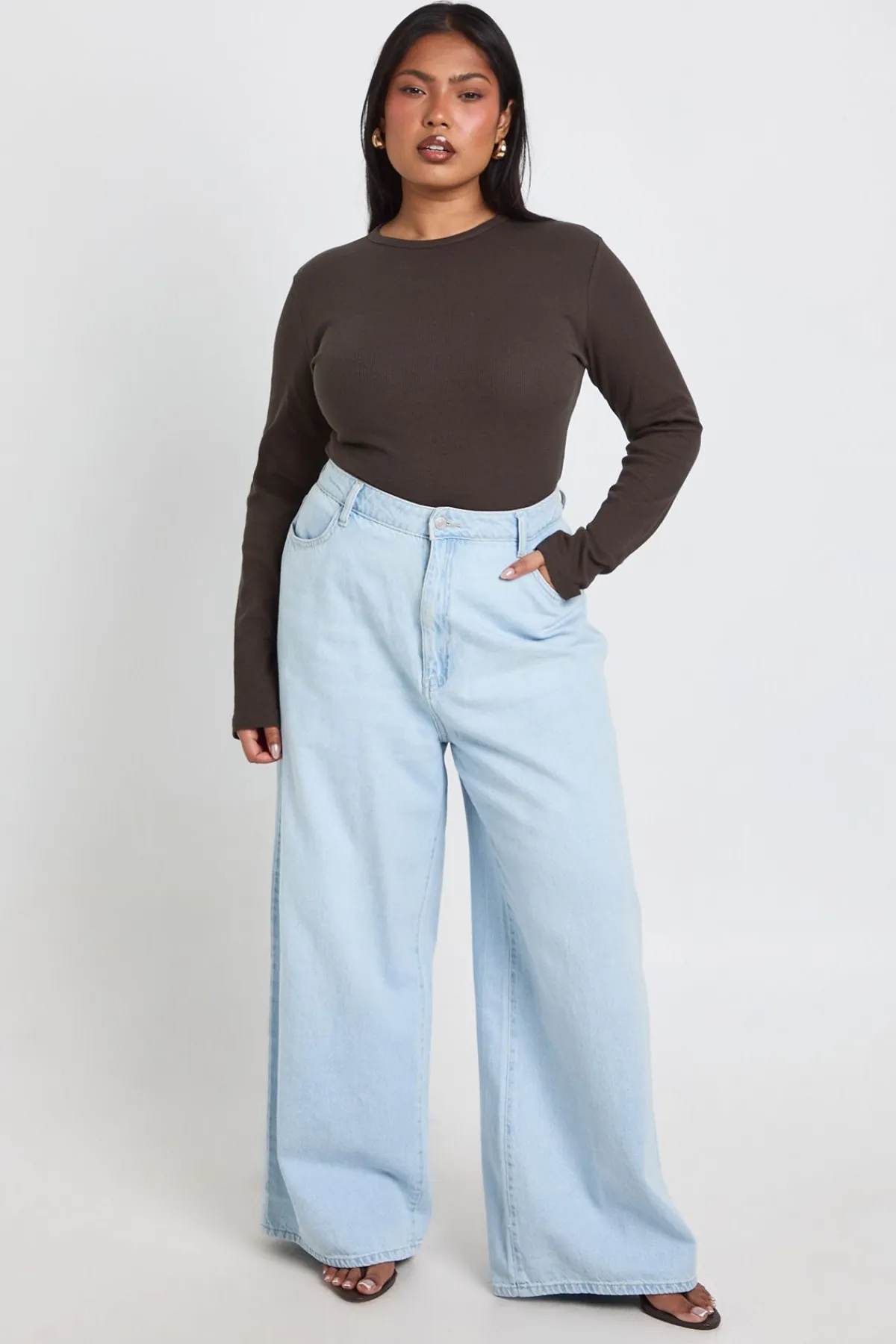 boohoo Haut Ajusté Côtelé À Manches Longues Coupe Longue Plus Basic<Femme Basiques|Tops
