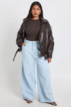 boohoo Haut Ajusté Côtelé À Manches Longues Coupe Longue Plus Basic<Femme Basiques|Tops