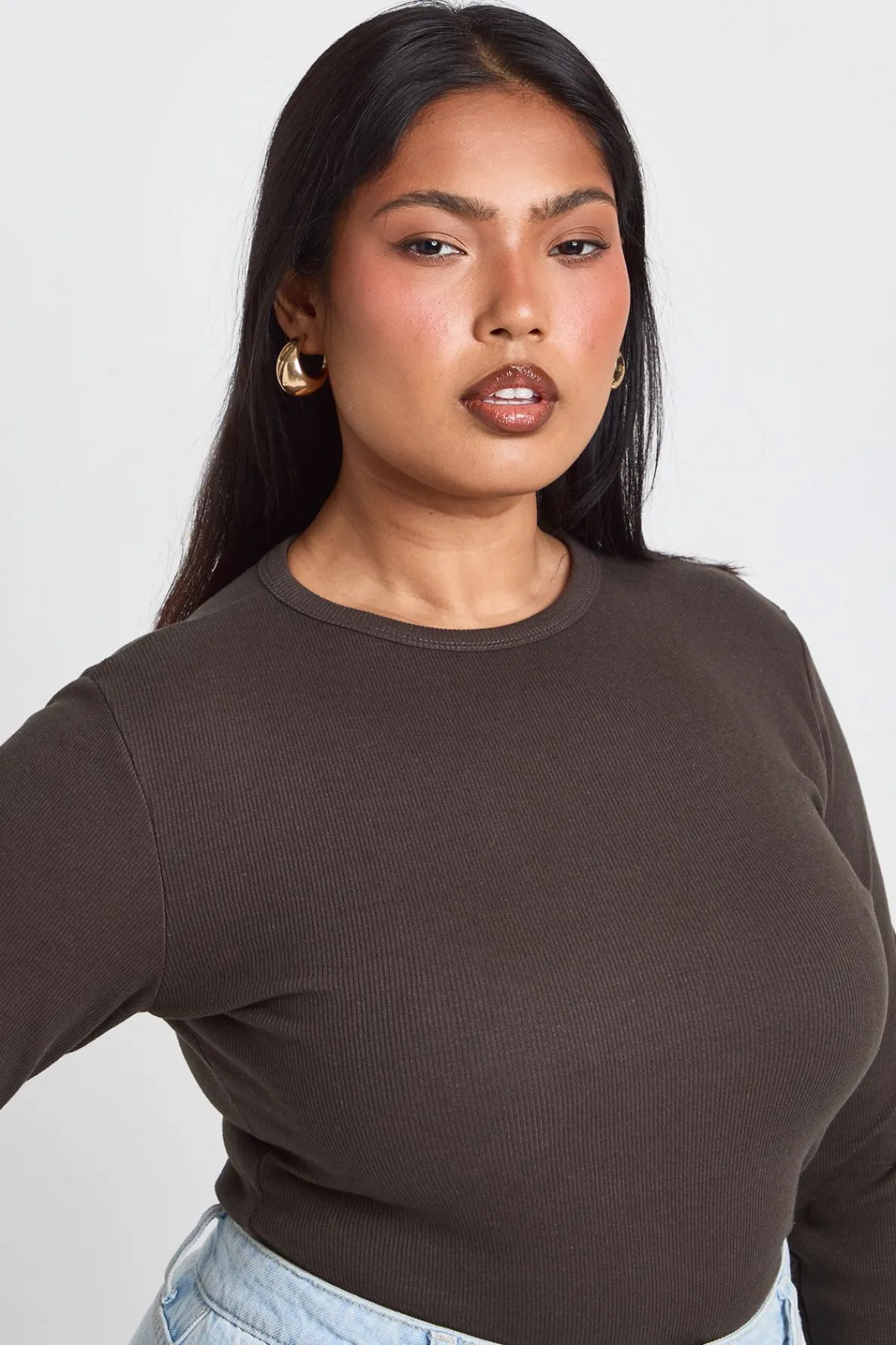 boohoo Haut Ajusté Côtelé À Manches Longues Coupe Longue Plus Basic<Femme Basiques|Tops