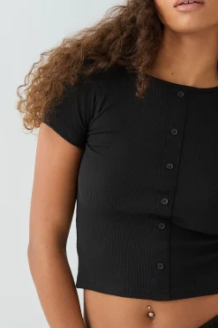 DSGN Studio Haut Ajusté à Côtes avec Broderie Script Carrée et Fermeture Boutonnée<Femme Dsgn Studio|Tops