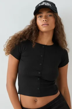 DSGN Studio Haut Ajusté à Côtes avec Broderie Script Carrée et Fermeture Boutonnée<Femme Dsgn Studio|Tops