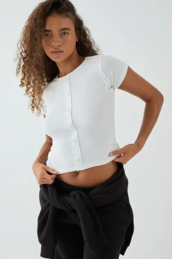 DSGN Studio Haut Ajusté à Côtes Brodé Script Carré avec Boutonnage<Femme Dsgn Studio|Tops