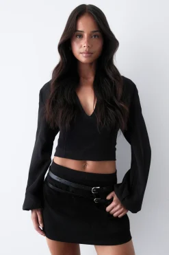 boohoo Haut Ajusté À Décolleté Plongeant Et Manches Ballon<Femme Tailleurs|Tops