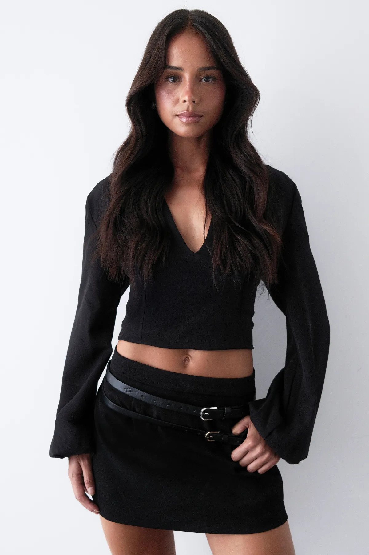 boohoo Haut Ajusté À Décolleté Plongeant Et Manches Ballon<Femme Tailleurs|Tops