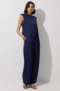 Haut ajusté en viscose et lin avec détails de surpiqûres