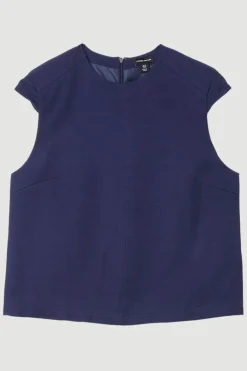 Haut ajusté en viscose et lin avec détails de surpiqûres