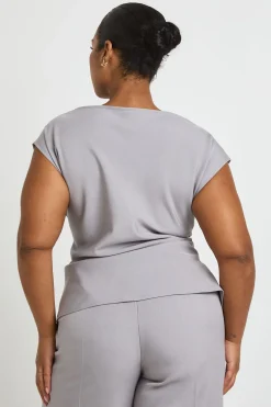 Haut Ajusté Grande Taille À Col Drapé Froncé
