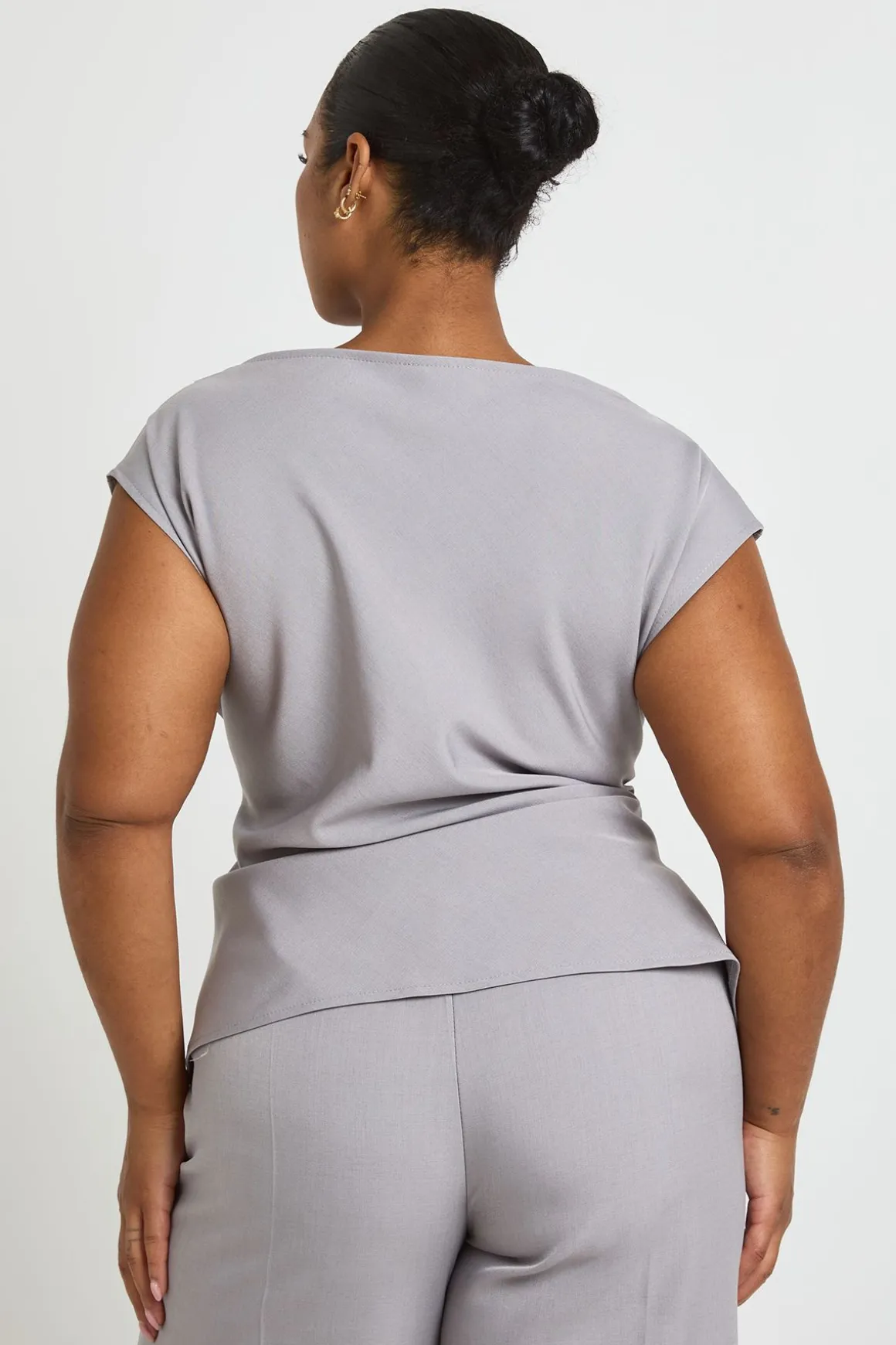 Haut Ajusté Grande Taille À Col Drapé Froncé