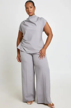 Haut Ajusté Grande Taille À Col Drapé Froncé