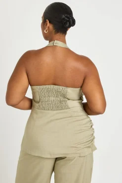 boohoo Haut Ajusté Grande Taille À Col Licou Avec Fronces Latérales Et Texture Chinée<Femme Tops