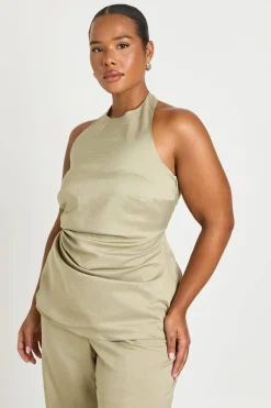 boohoo Haut Ajusté Grande Taille À Col Licou Avec Fronces Latérales Et Texture Chinée<Femme Tops