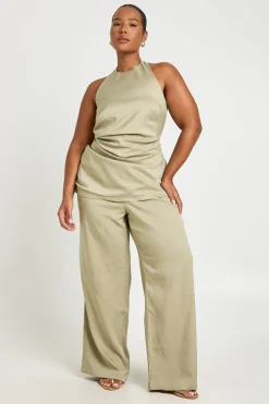boohoo Haut Ajusté Grande Taille À Col Licou Avec Fronces Latérales Et Texture Chinée<Femme Tops