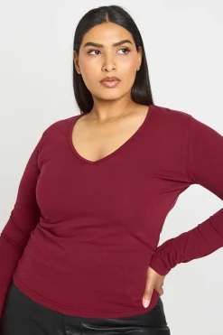 Haut Ajusté Grande Taille À Col V Profond Et Manches Longues