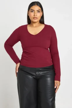 Haut Ajusté Grande Taille À Col V Profond Et Manches Longues
