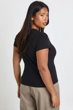 boohoo Haut Ajusté Grande Taille Côtelé À Encolure Dégagée Et Manches Courtes<Femme Basiques|Tops