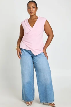 boohoo Haut Ajusté Grande Taille À Détail Drapé Croisé<Femme Tops