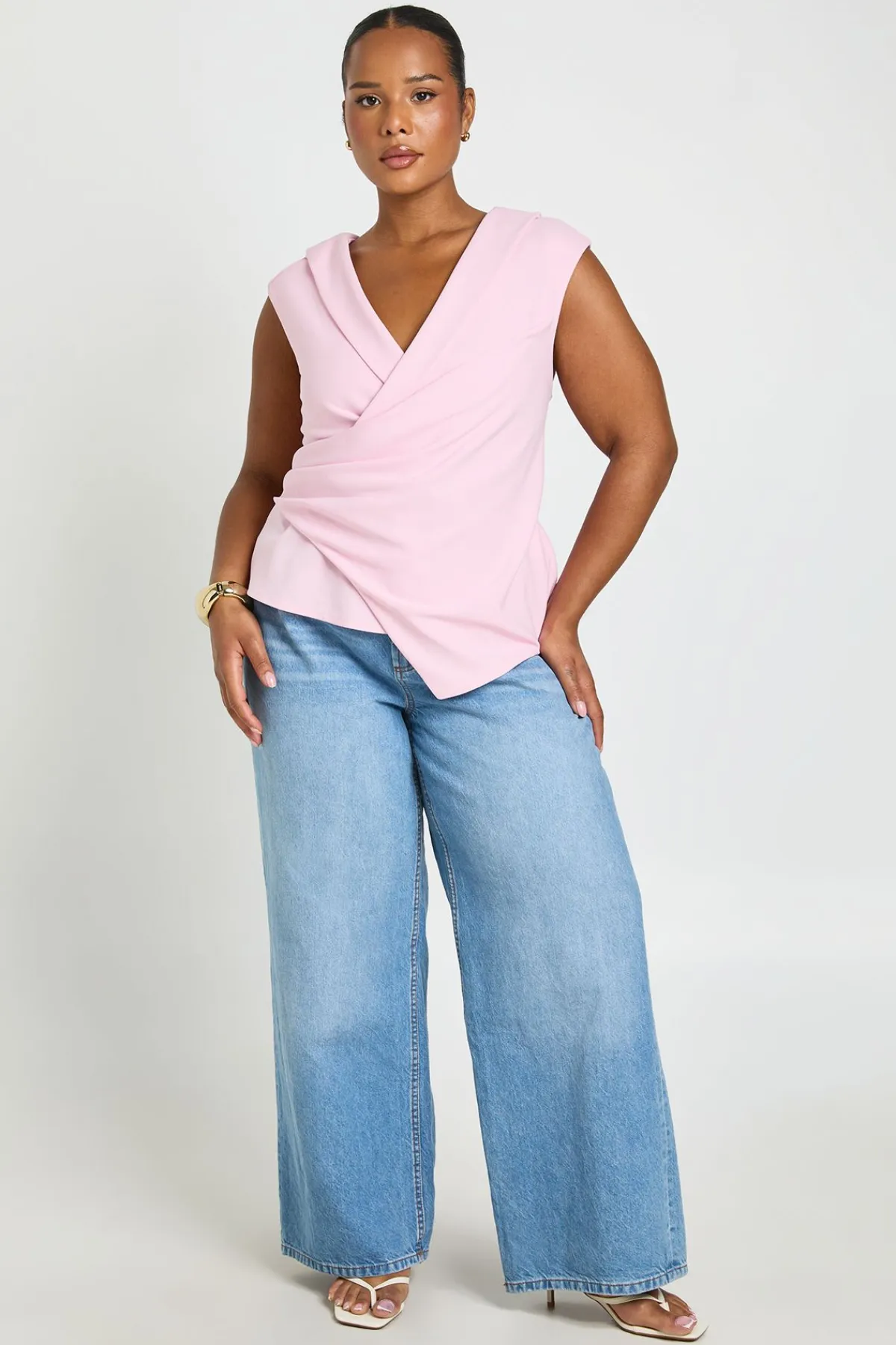 boohoo Haut Ajusté Grande Taille À Détail Drapé Croisé<Femme Tops
