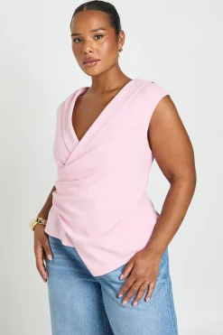boohoo Haut Ajusté Grande Taille À Détail Drapé Croisé<Femme Tops