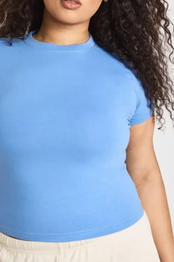 Haut Ajusté Long À Manches Courtes Grande Taille Basique