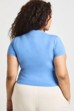 Haut Ajusté Long À Manches Courtes Grande Taille Basique