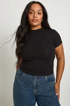boohoo Haut Ajusté Long À Manches Courtes Grande Taille Basique<Femme Basiques|Tops