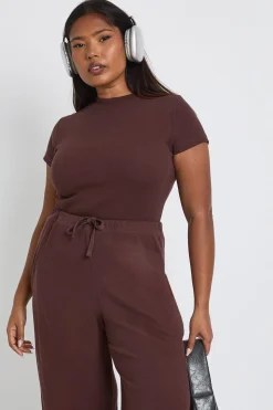 Haut Ajusté À Manches Courtes Côtelé Grande Taille Basique