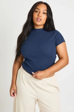 boohoo Haut Ajusté À Manches Courtes Côtelé Plus Basic<Femme Basiques|Tops