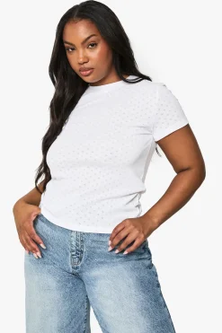 boohoo Haut Ajusté À Manches Courtes Pointelle Grande Taille<Femme Tops