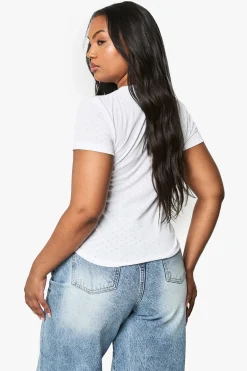 boohoo Haut Ajusté À Manches Courtes Pointelle Grande Taille<Femme Tops