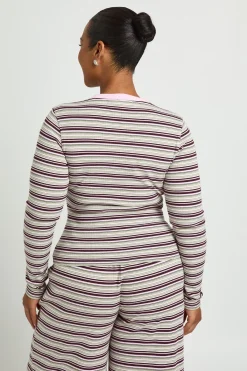 boohoo Haut Ajusté À Manches Longues En Maille Côtelée Rayée Grande Taille<Femme Tops D’Automne|Looks De Rentrée
