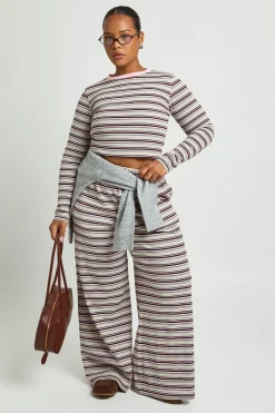 boohoo Haut Ajusté À Manches Longues En Maille Côtelée Rayée Grande Taille<Femme Tops D’Automne|Looks De Rentrée