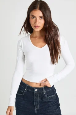 boohoo Haut Ajusté À Manches Longues Et Décolleté En V Profond<Femme Tops