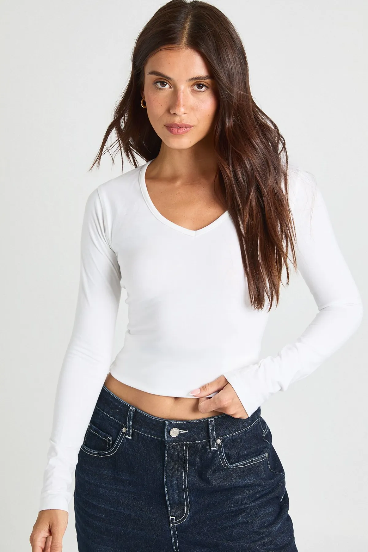 boohoo Haut Ajusté À Manches Longues Et Décolleté En V Profond<Femme Tops