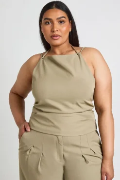 Haut Ajusté Plissé Avec Détail De Bretelles Grande Taille
