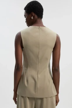 Haut Ajusté Sans Manches en Viscose Polie avec Fermeture Éclair Devant