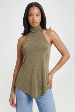 Haut Asymétrique Col Montant Dos Nu En Acétate Slinky
