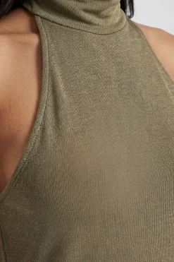 Haut Asymétrique Col Montant Dos Nu En Acétate Slinky