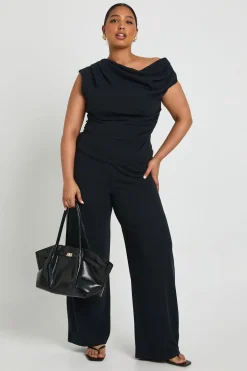 boohoo Haut asymétrique à côtes et pantalon à jambes larges<Femme Ensembles