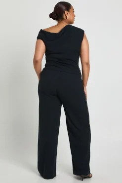 boohoo Haut asymétrique à côtes et pantalon à jambes larges<Femme Ensembles