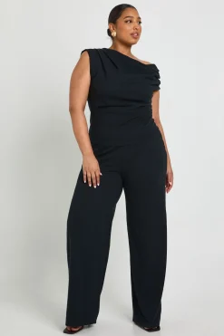boohoo Haut asymétrique à côtes et pantalon à jambes larges<Femme Ensembles
