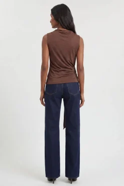 KarenMillen Haut Asymétrique Drapé En Crêpe De Viscose Avec Détail De Lien À Nouer<Femme Tops D’Automne|Tops