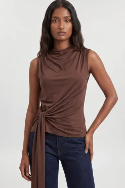 KarenMillen Haut Asymétrique Drapé En Crêpe De Viscose Avec Détail De Lien À Nouer<Femme Tops D’Automne|Tops