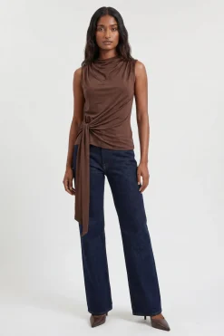 KarenMillen Haut Asymétrique Drapé En Crêpe De Viscose Avec Détail De Lien À Nouer<Femme Tops D’Automne|Tops